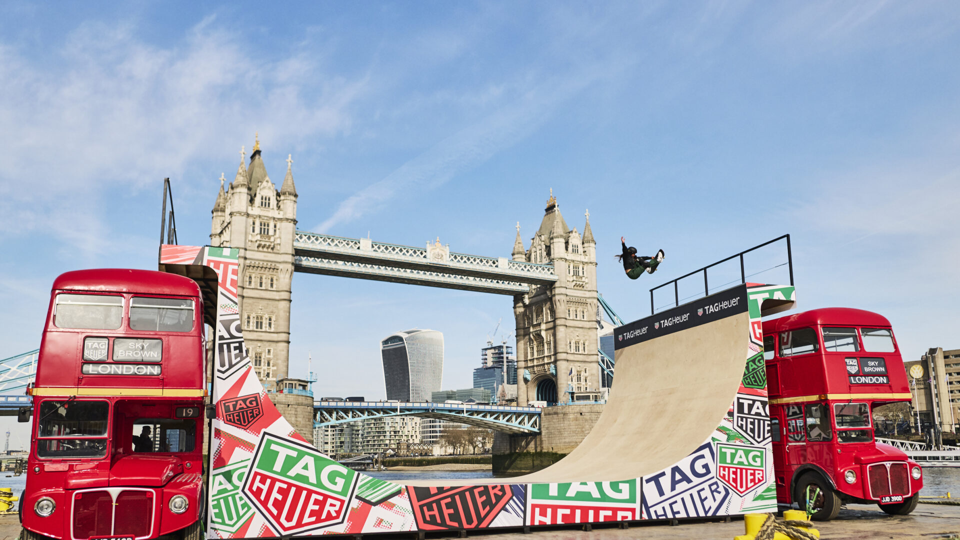 SKATEBOARDING WORLD CHAMPION SKY BROWN SOARS ABOVE TOWER BRIDGE